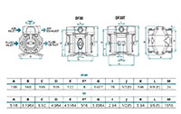 Dimensional Drawing for Air Operated Double Diaphragm Plastic Pump (DF30)