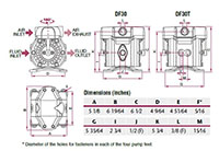 Dimensional Drawing for Air Operated Double Diaphragm Plastic Pump (DF30T)