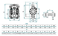 Dimensional Drawing for Air Operated Double Diaphragm Metal Pump (UP20-A)