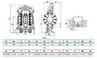 Dimensional Drawing for Air Operated Double Diaphragm Metal Pump (UP30-A)